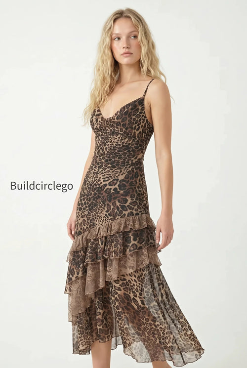 Lace Leopard Print Layered Maxi Dress
