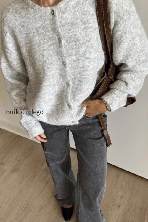 Soft Wool Shell Button Cardigan