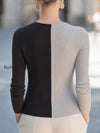 colorblock-asymmetric-button-front-ribbed-knit-top