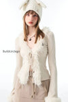 db-lace-up-v-neck-plush-cardigan