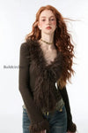 db-lace-up-v-neck-plush-cardigan