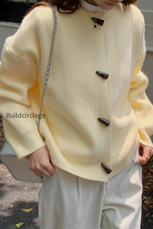 Toggle Button Round Neck Cardigan