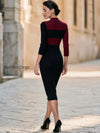color-block-mock-neck-ribbed-knit-midi-dress