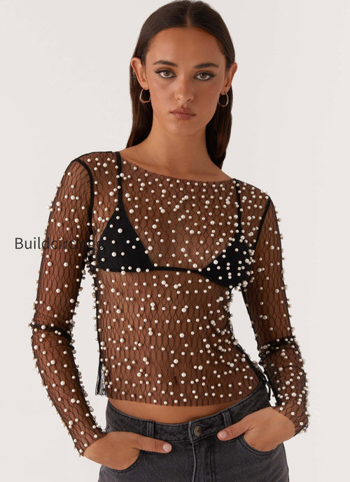 Another Universe Long Sleeve Pearl Top - Black