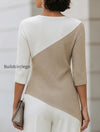 asymmetric-color-block-3-4-sleeve-knit-top