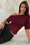 asymmetric-off-shoulder-lace-waist-slim-crop-t-shirt
